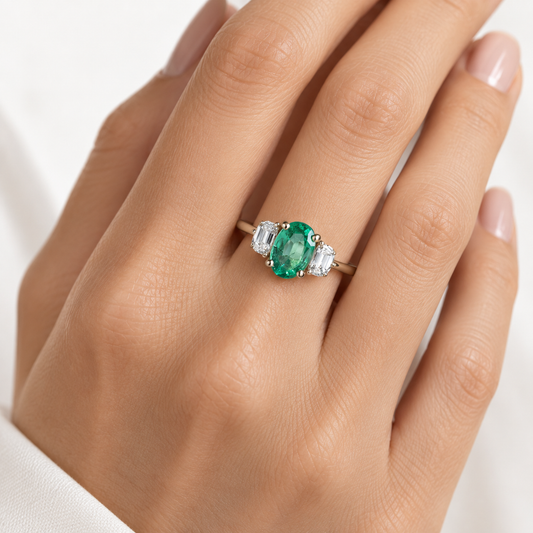 18K Emerald Diamond Trio Ring