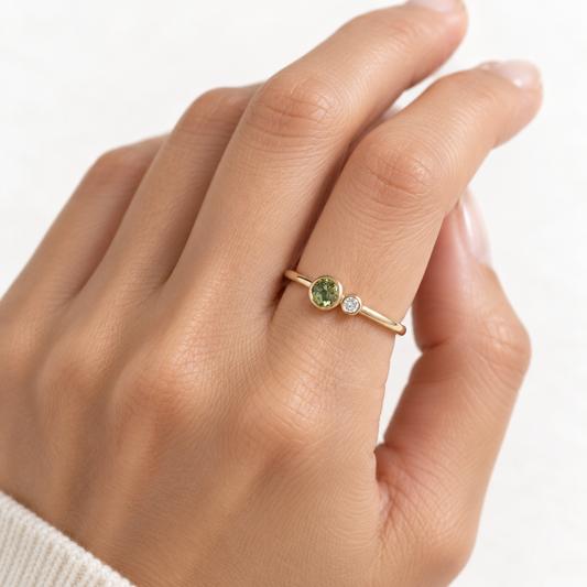 Green Sapphire & Diamond Moi et Toi Ring