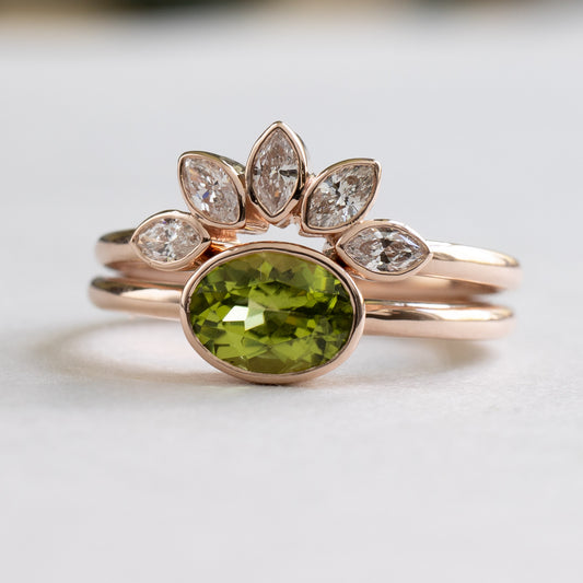 14K Rose Gold Peridot Diamond Ring Set