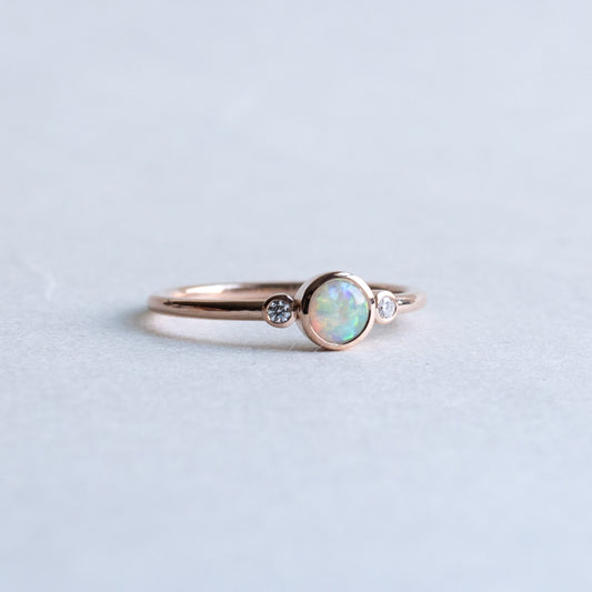 14K Rose Gold Australian Opal Trio Ring with Diamonds, Size 7