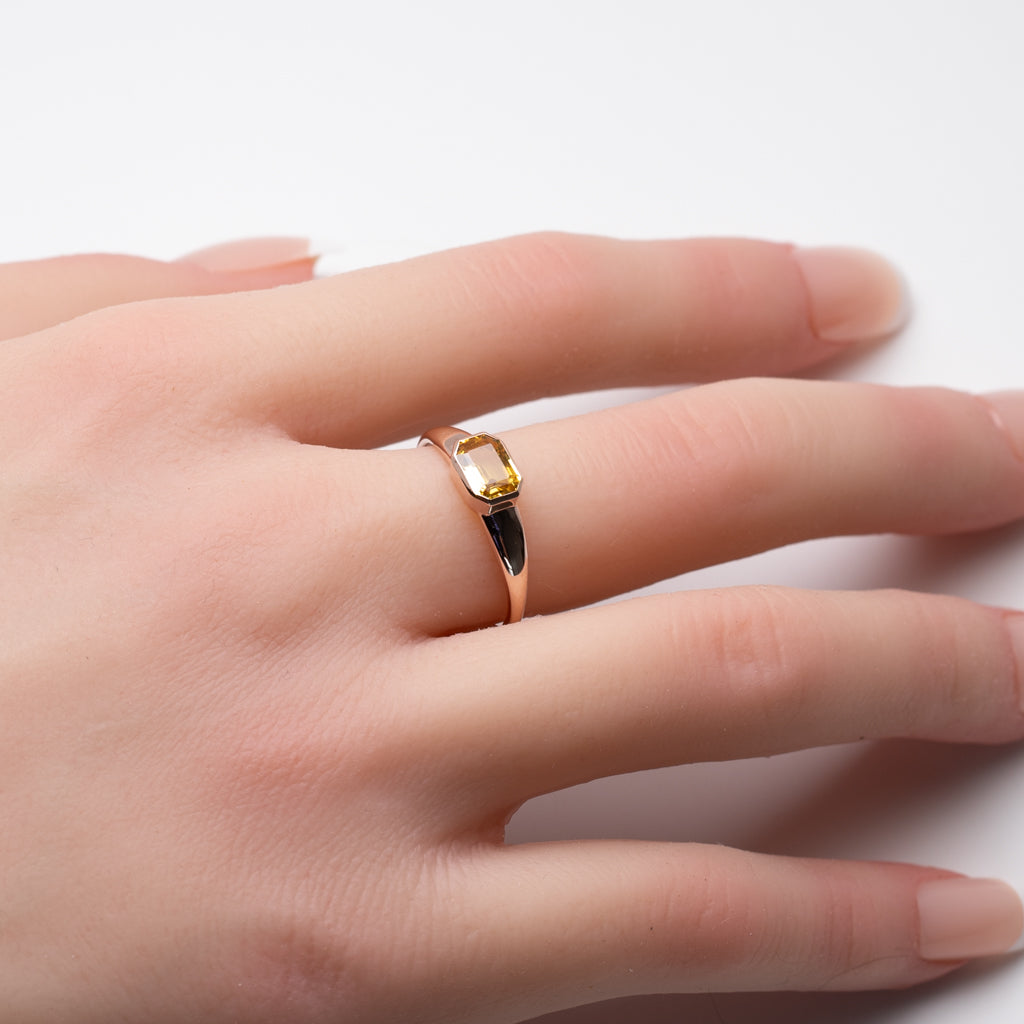 14K Rose Gold Yellow Sapphire Bezel Ring