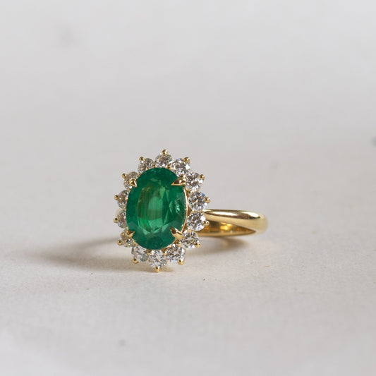 18K GIA 3.03 Carat Emerald Diamond Engagement Ring