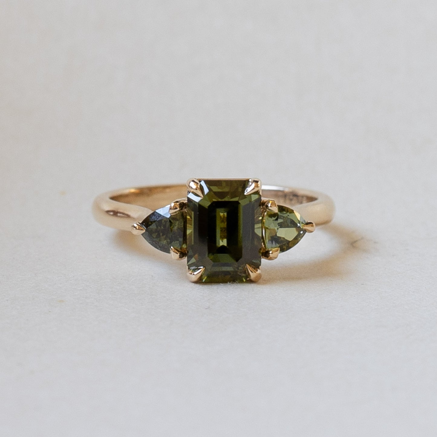 14K Yellow Gold Green Sapphire Engagement Ring
