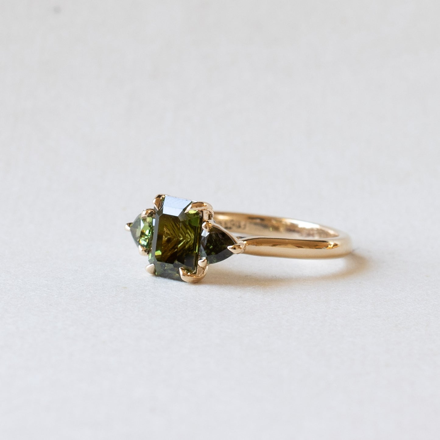 14K Yellow Gold Green Sapphire Engagement Ring