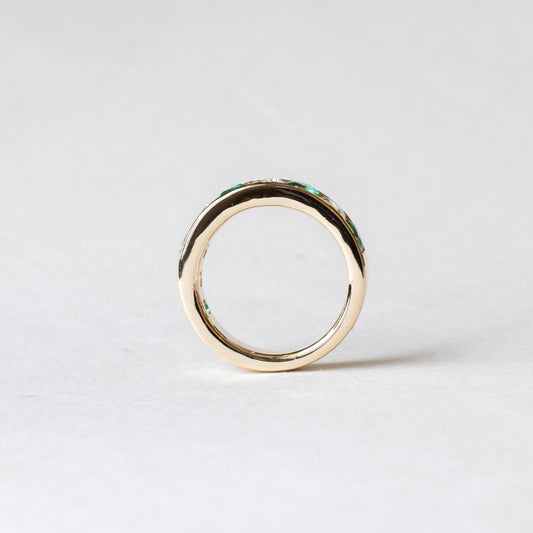 14K Channel Set Natural Emerald and Diamond Anniversary Band