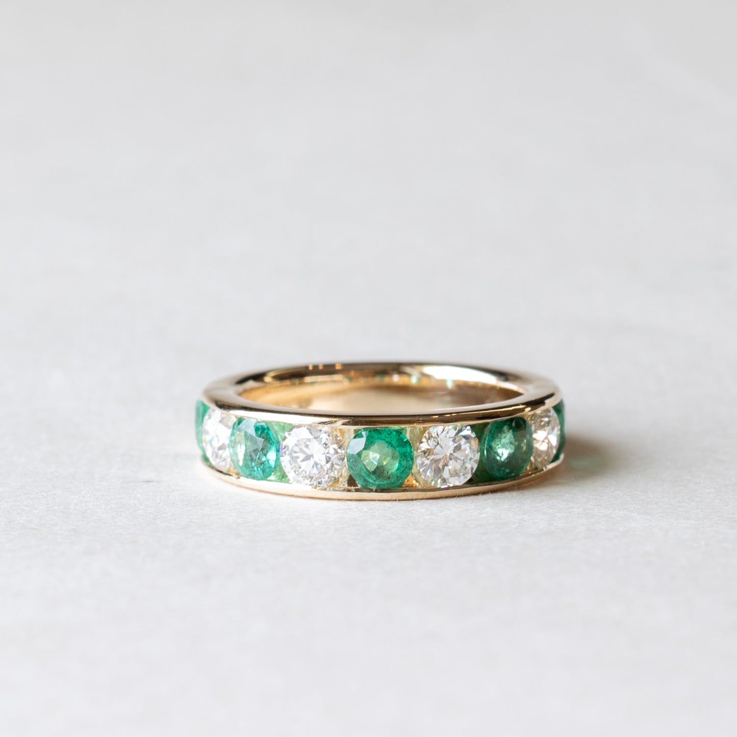14K Channel Set Natural Emerald and Diamond Anniversary Band