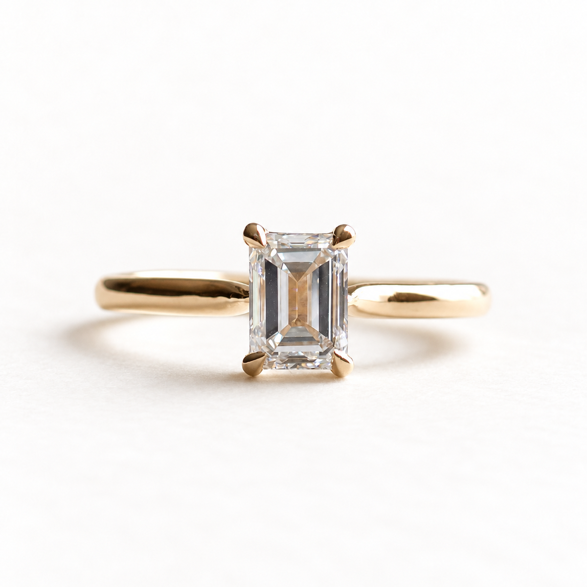 14K Gold GIA 1 Carat Diamond Emerald Cut Engagement Ring