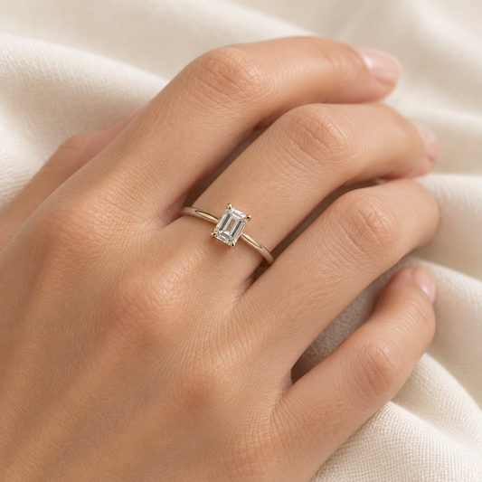 14K Gold GIA 1 Carat Diamond Emerald Cut Engagement Ring