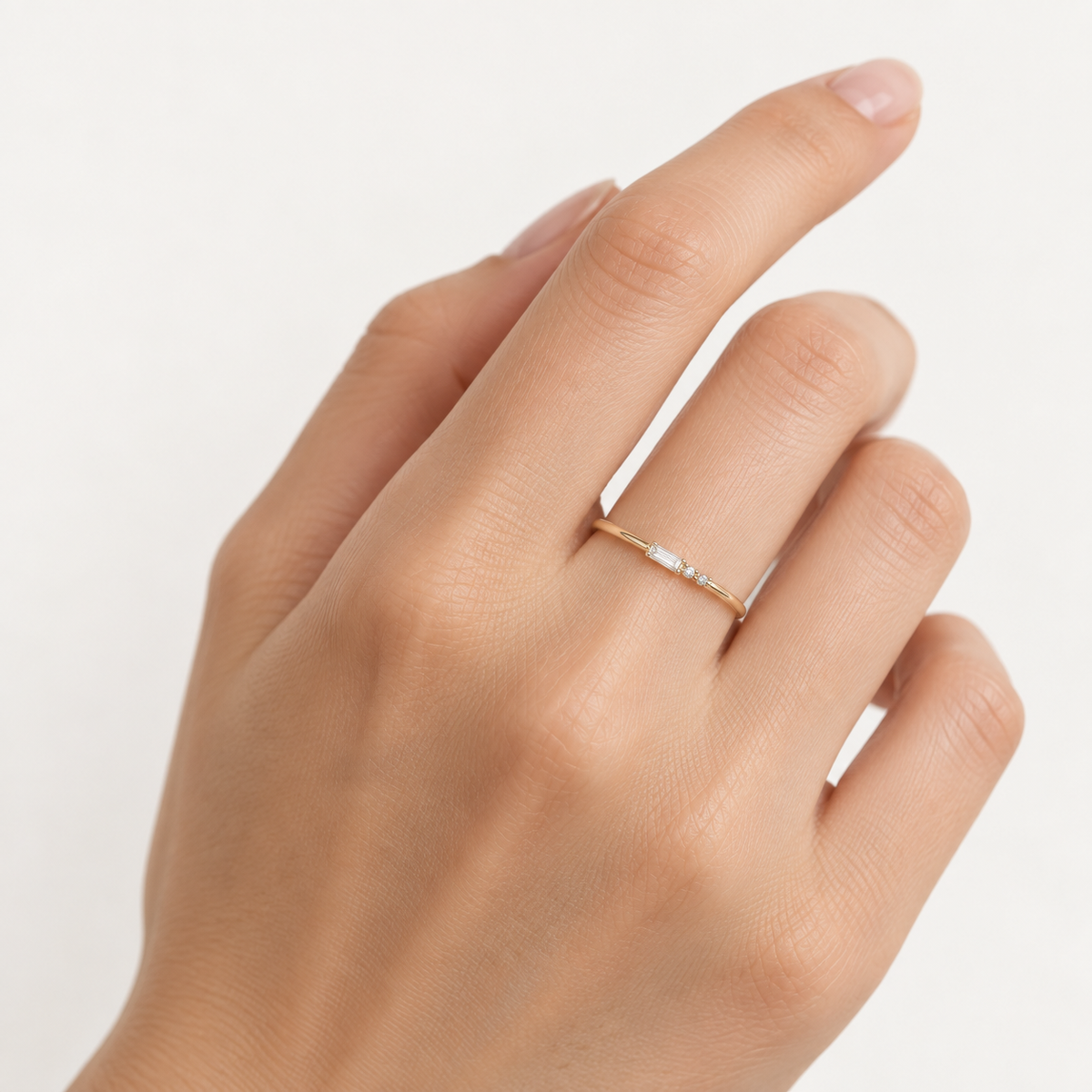 14K Baguette Diamond Dainty Ring