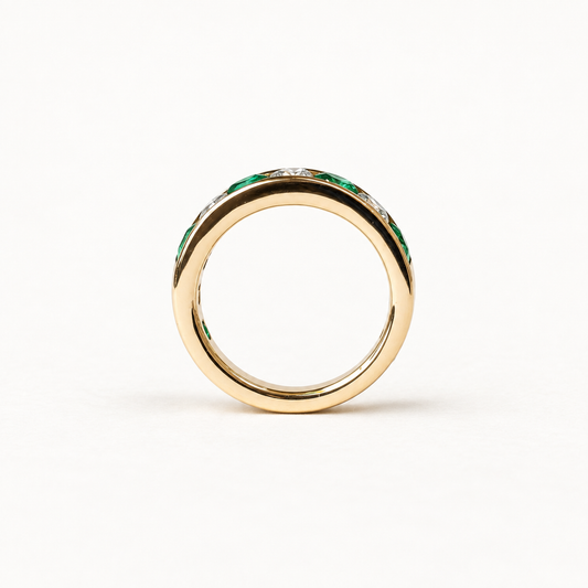 14K Emerald Diamond Anniversary Band