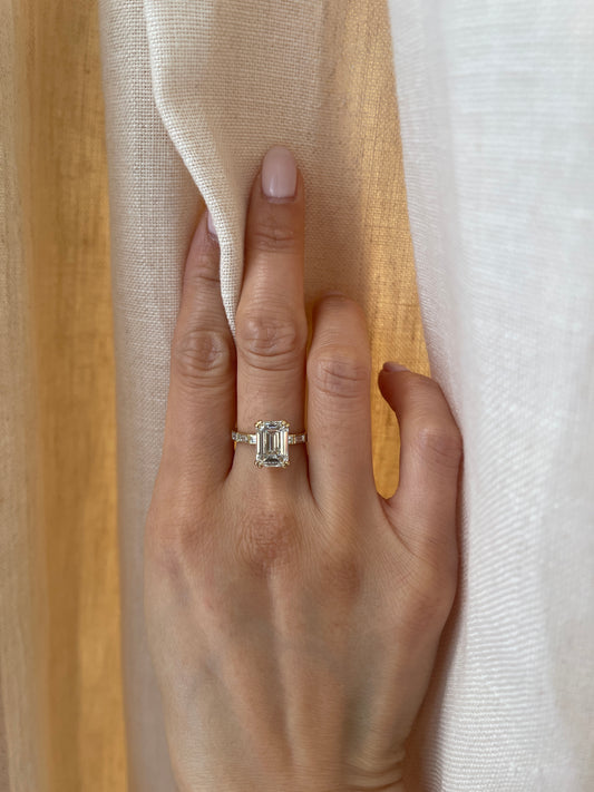 18K 3.5 Carat Emerald Cut Lab Diamond Engagement Ring