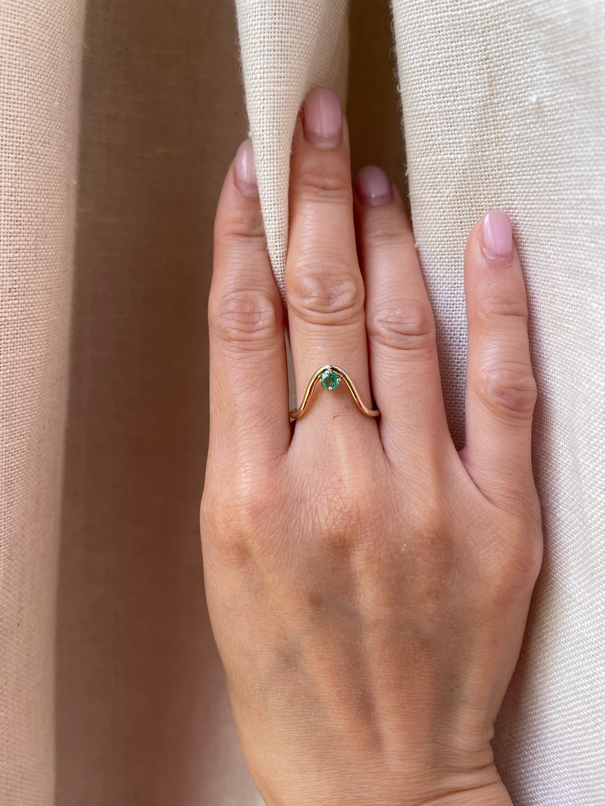 14K Yellow Gold Emerald Ring Guard, Size 7