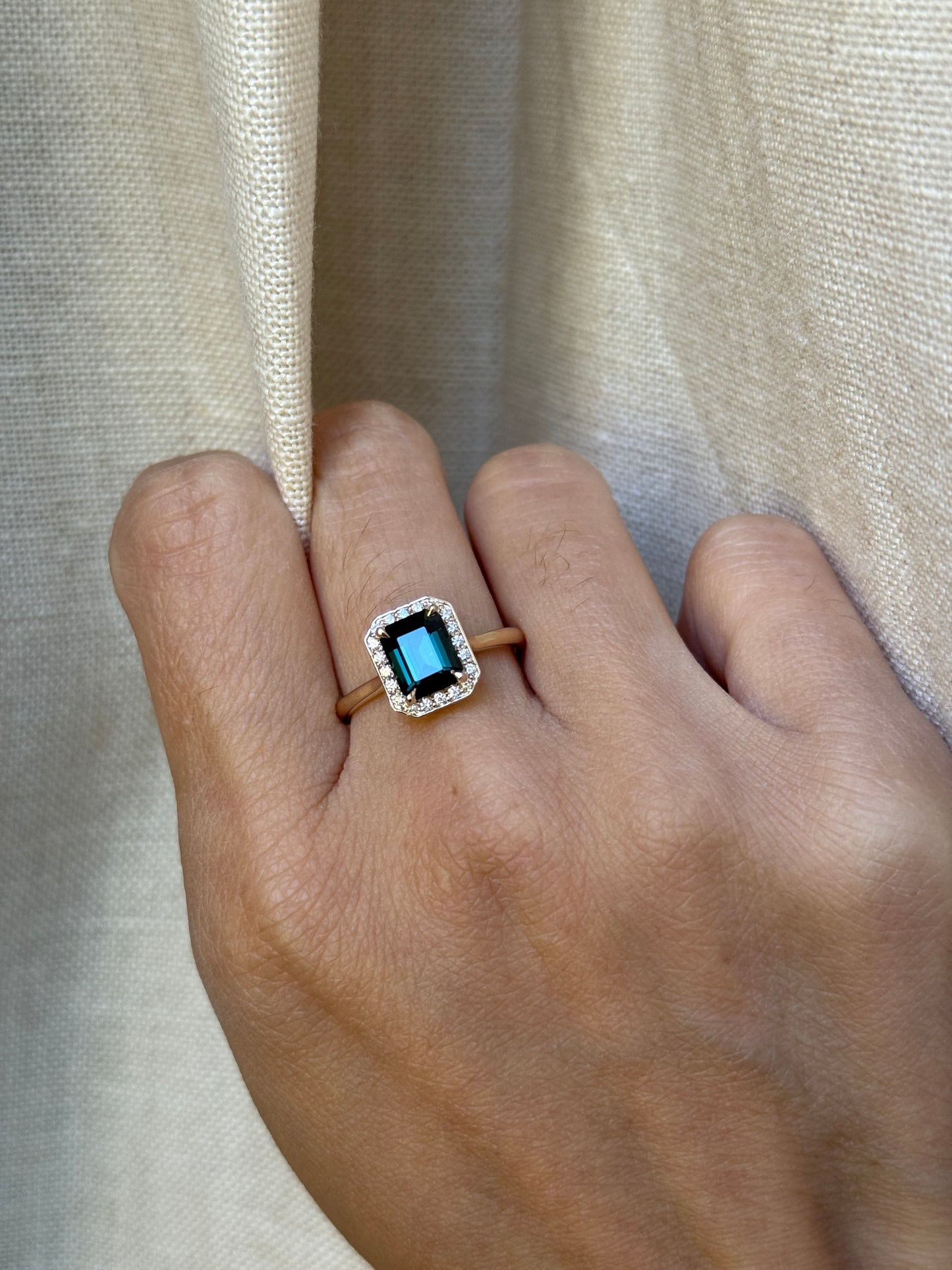 14K Yellow Gold Green Indicolite Tourmaline Engagement Ring