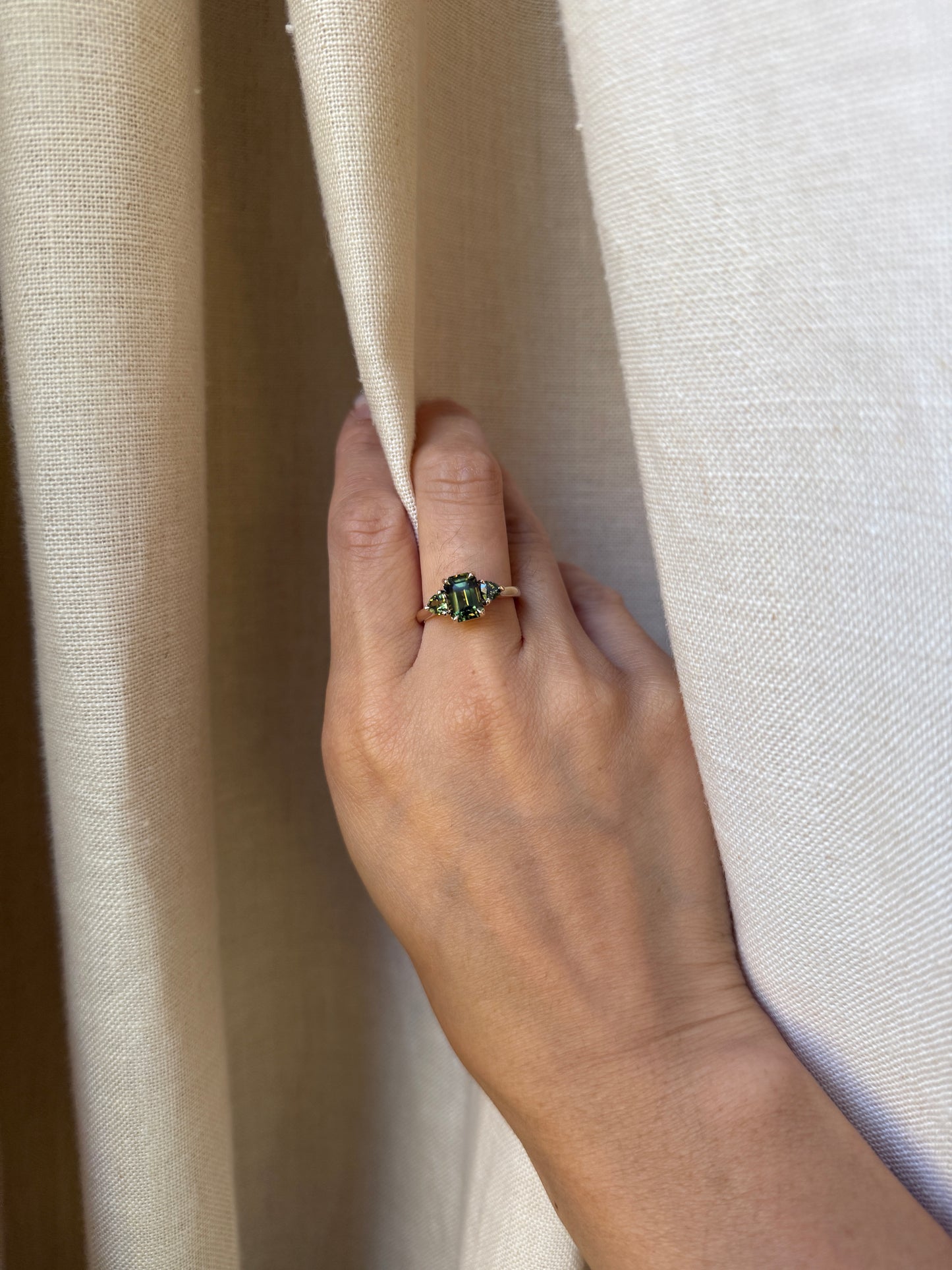 14K Yellow Gold Green Sapphire Engagement Ring