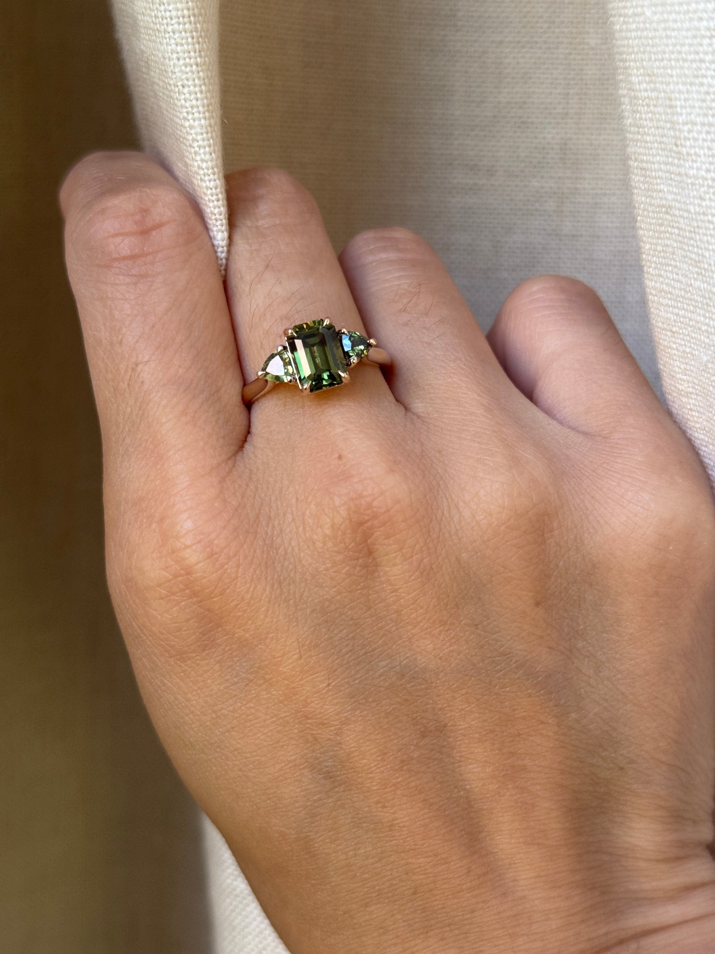 14K Yellow Gold Green Sapphire Engagement Ring