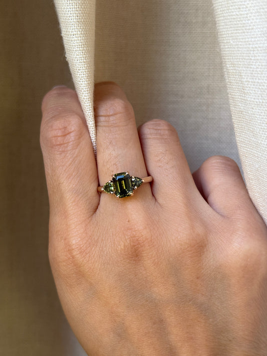 14K Yellow Gold Green Sapphire Engagement Ring