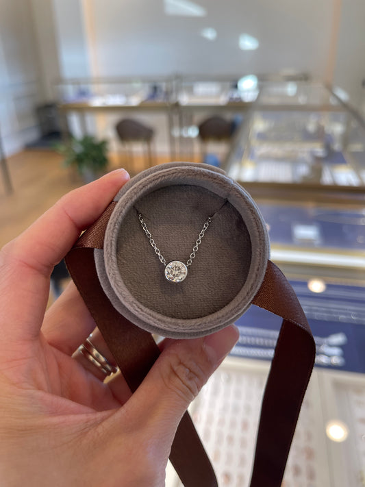 14K 1 Carat Bezel Natural Diamond Necklace