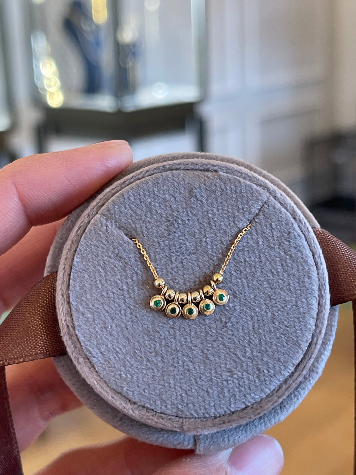 14K Emerald Bezel and Bead Necklace