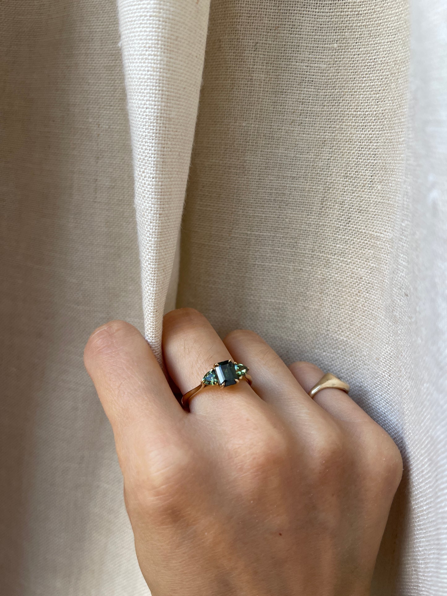 14K Green Sapphire Trio Ring