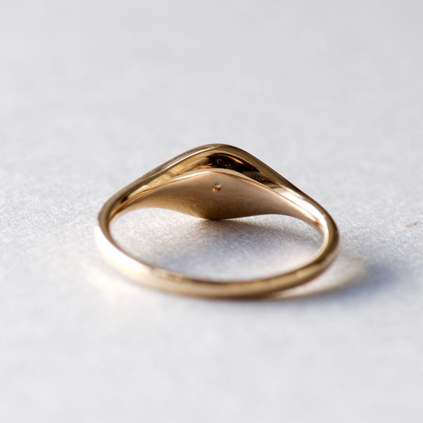 18k Solid Rose Gold With Diamond Signet Ring