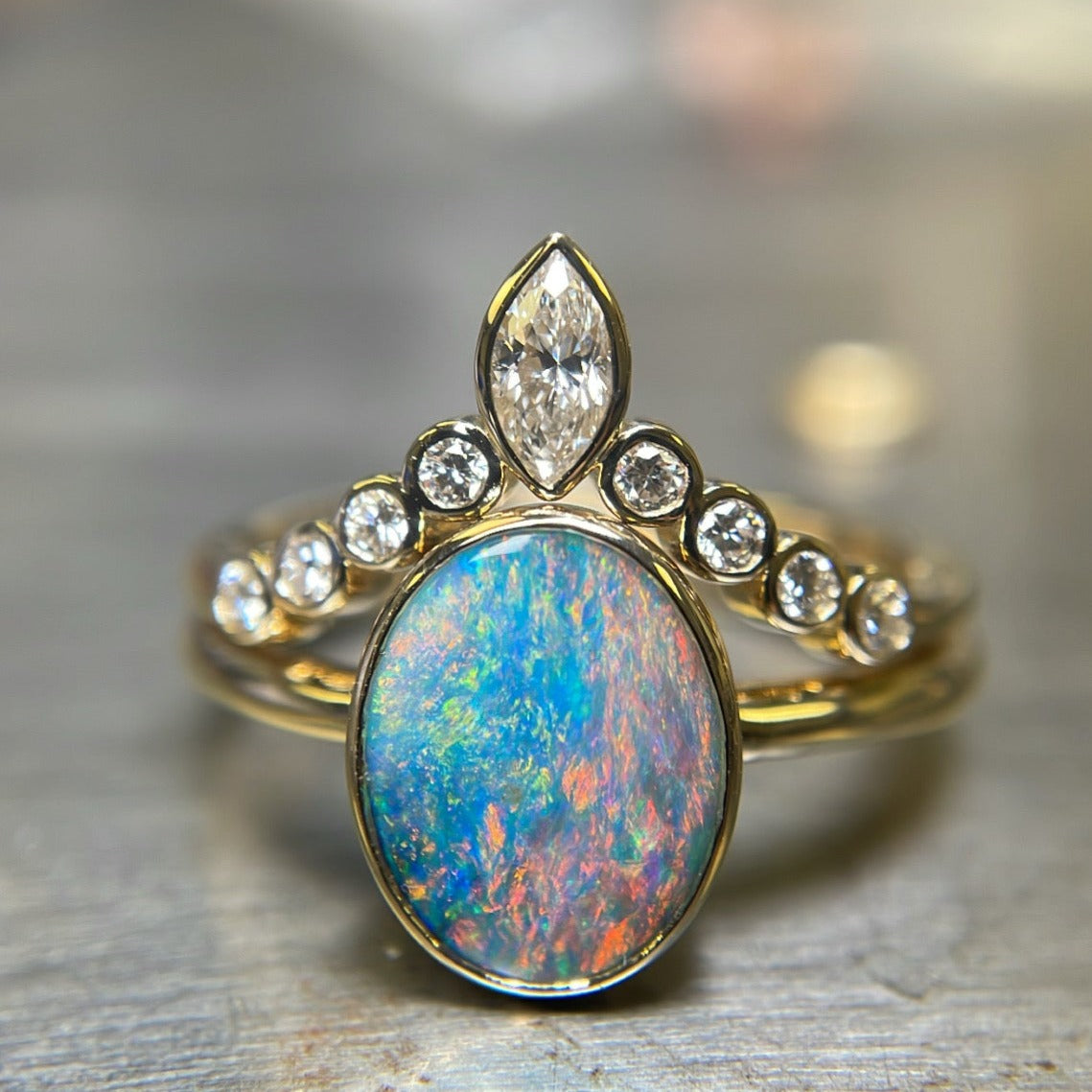 14K Opal Diamond Set
