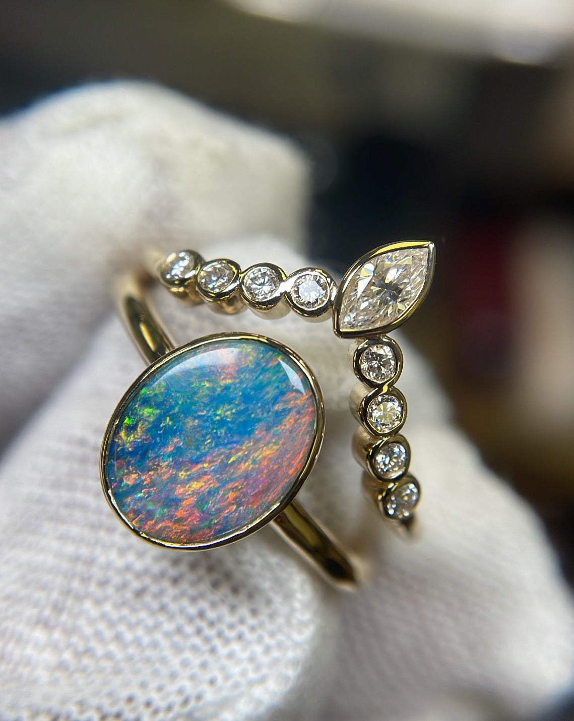 14K Opal Diamond Set