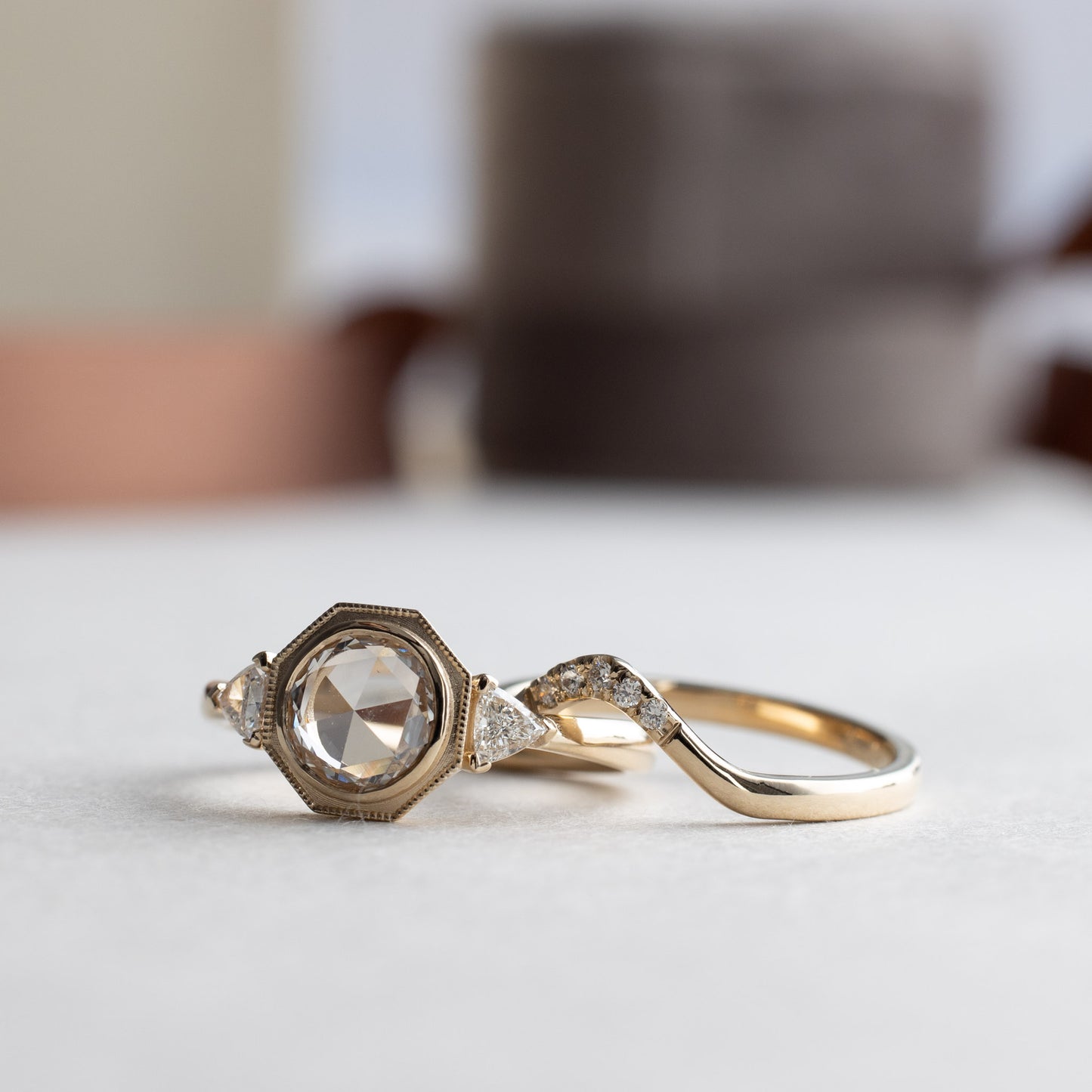14K Rose Cut Diamond Ring Set