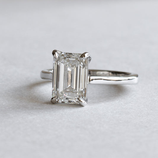 3 Carat Emerald Cut Lab Diamond Engagement Platinum Ring