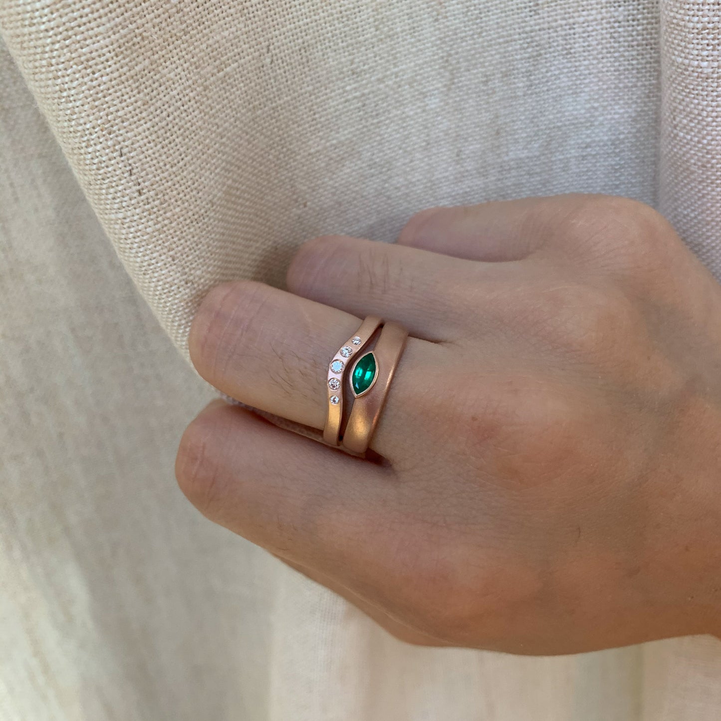 14K Emerald Diamond Ring Set