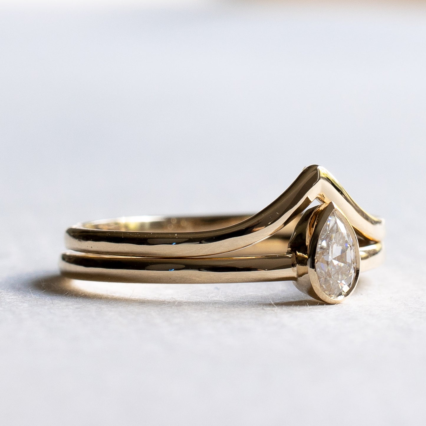 14K Pear Moissanite Ring Set