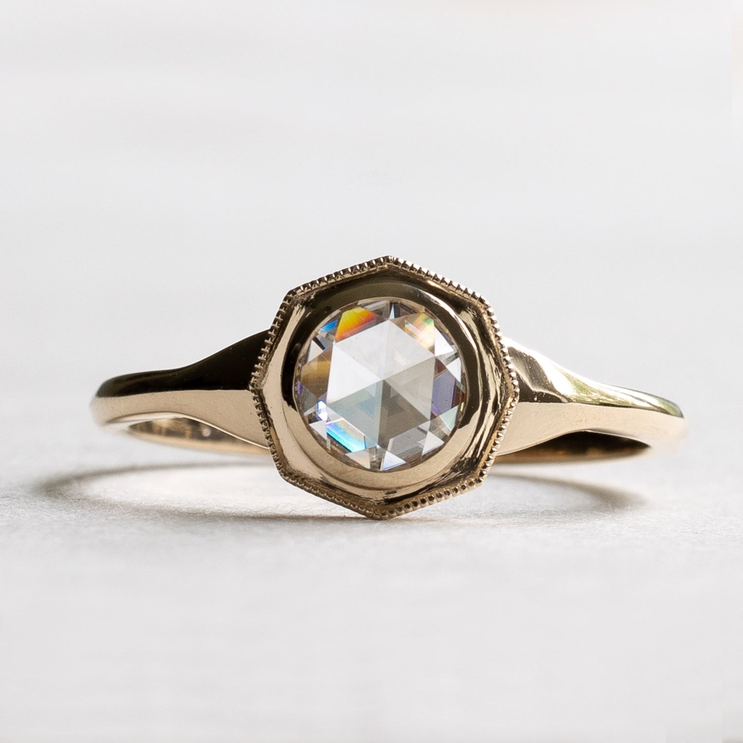 14K Rose Cut Moissanite Ring