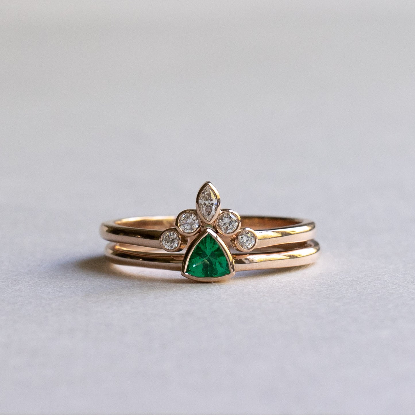 14K Rose Gold Emerald Trillion Set