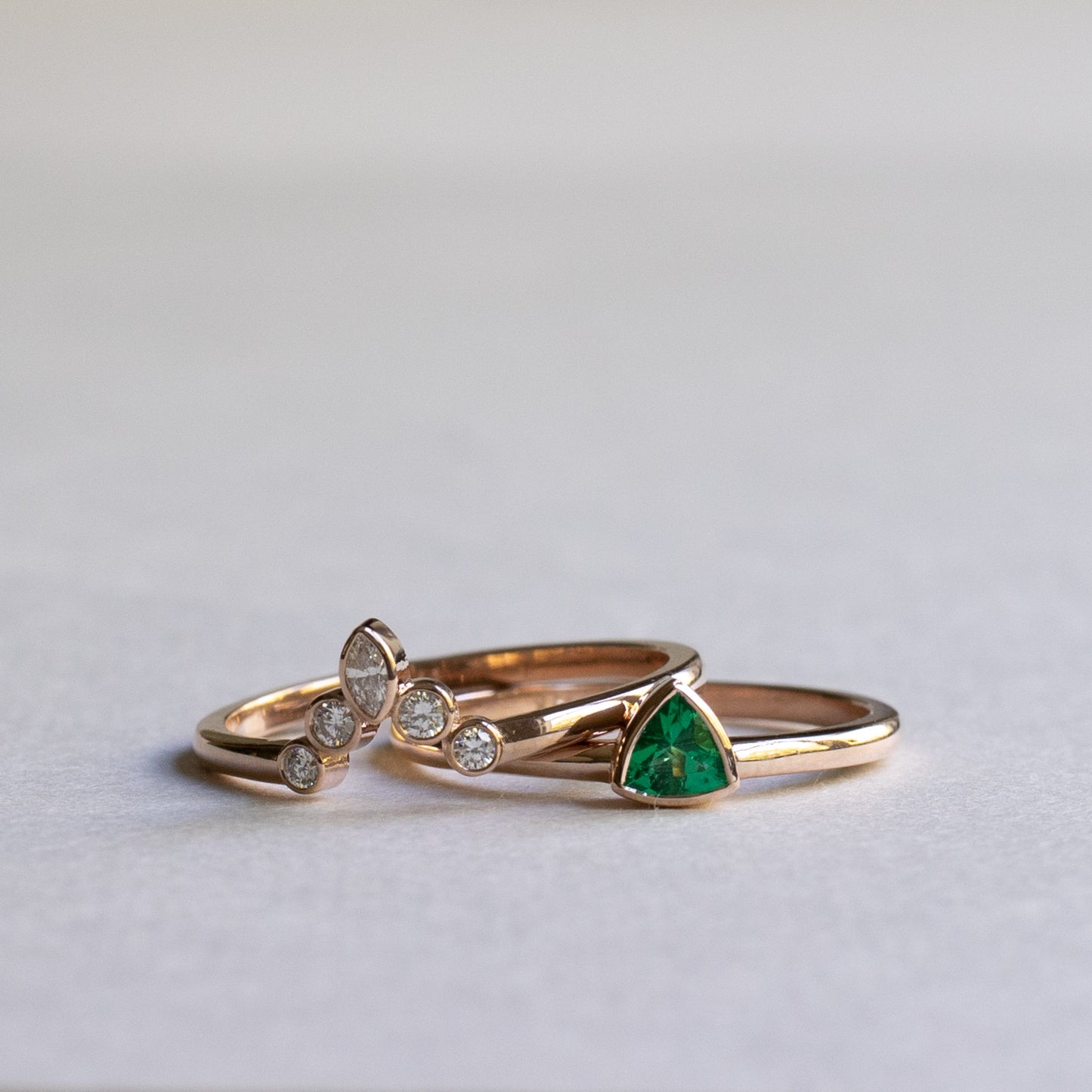 14K Rose Gold Emerald Trillion Set