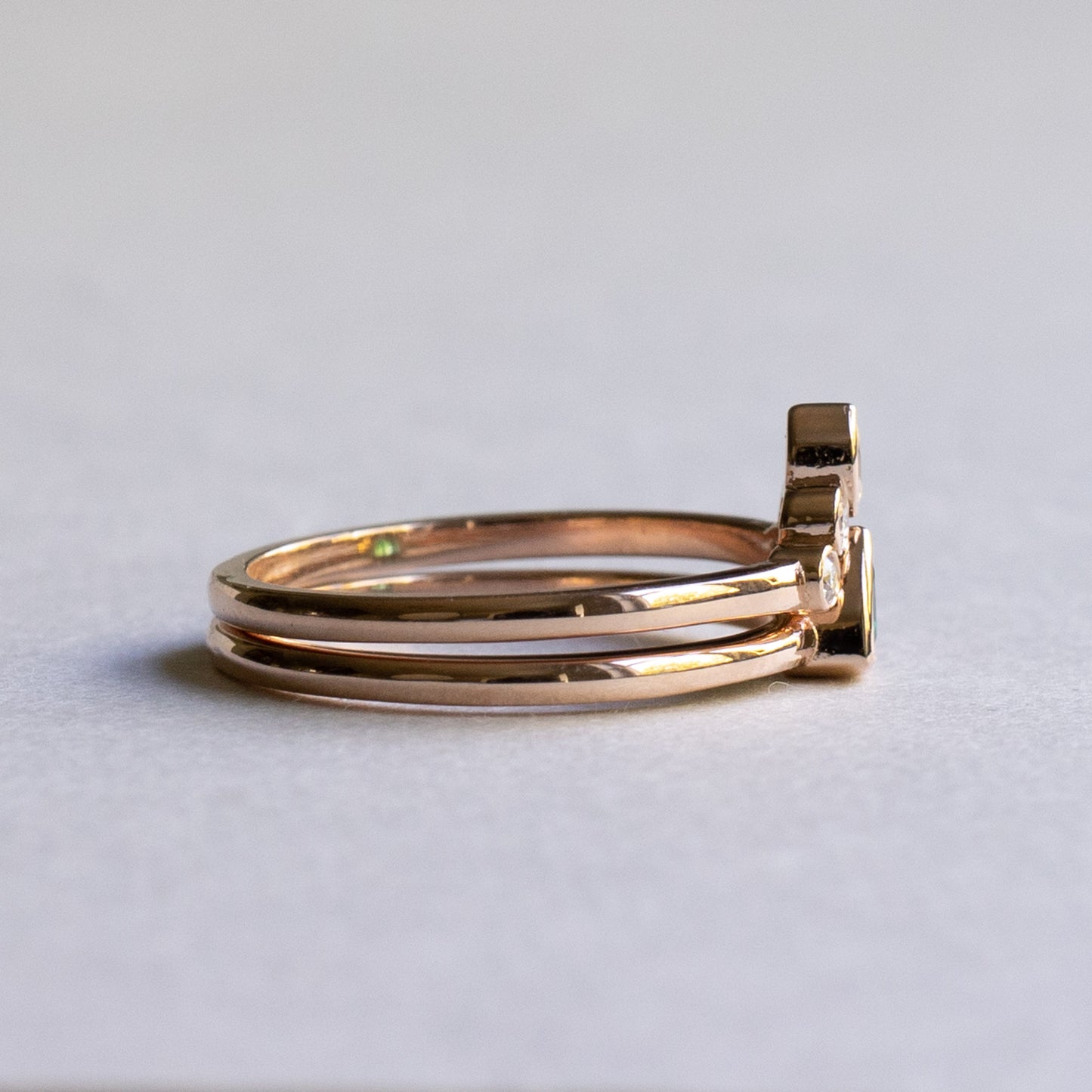 14K Rose Gold Emerald Trillion Set