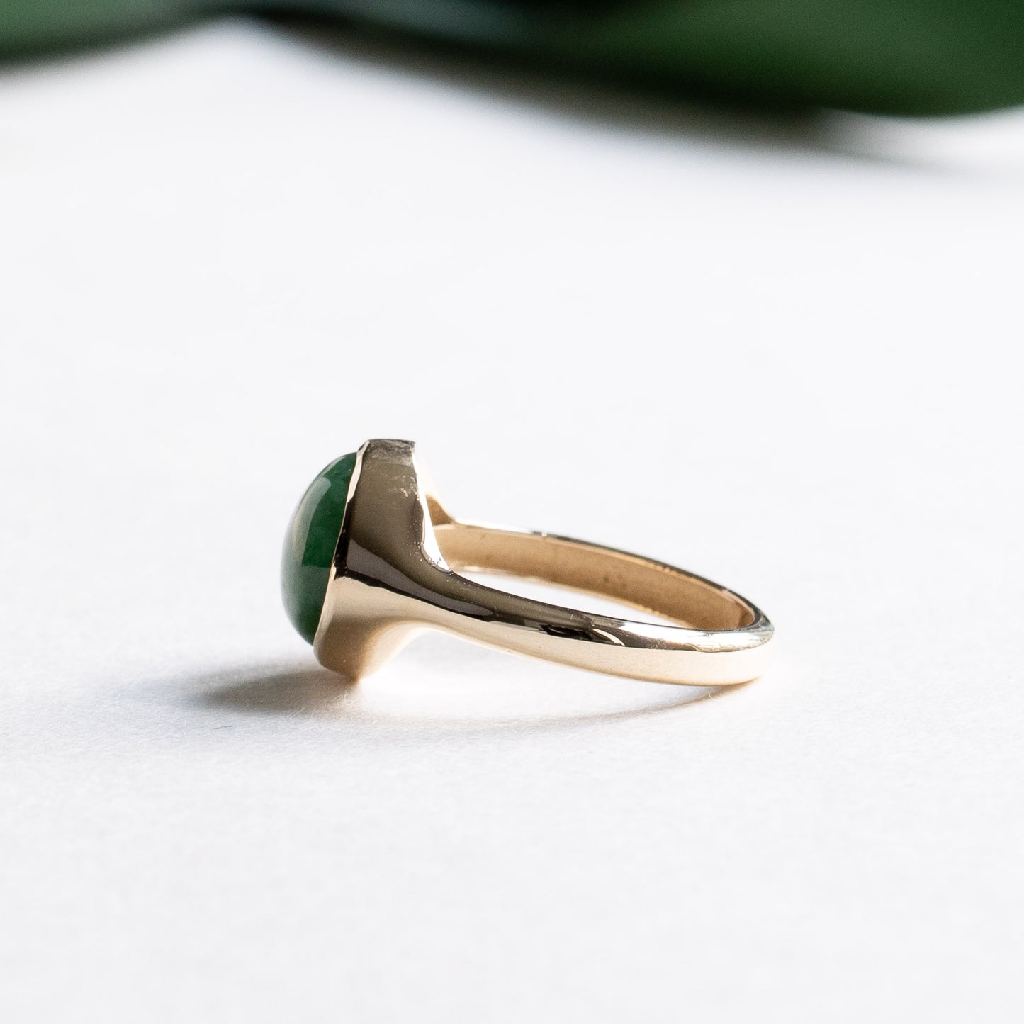 14K Round Jade Signet Ring