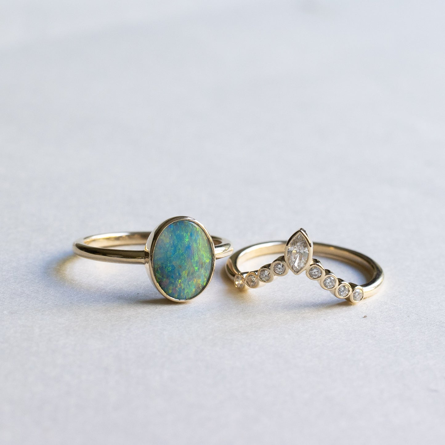 14K Opal Diamond Set