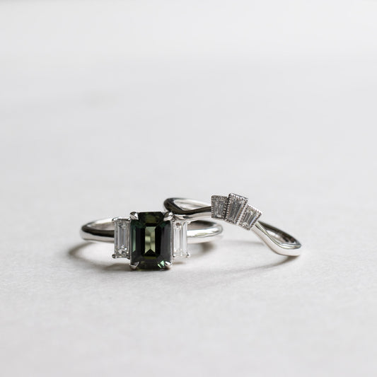 14K Green Sapphire Diamond Ring Set
