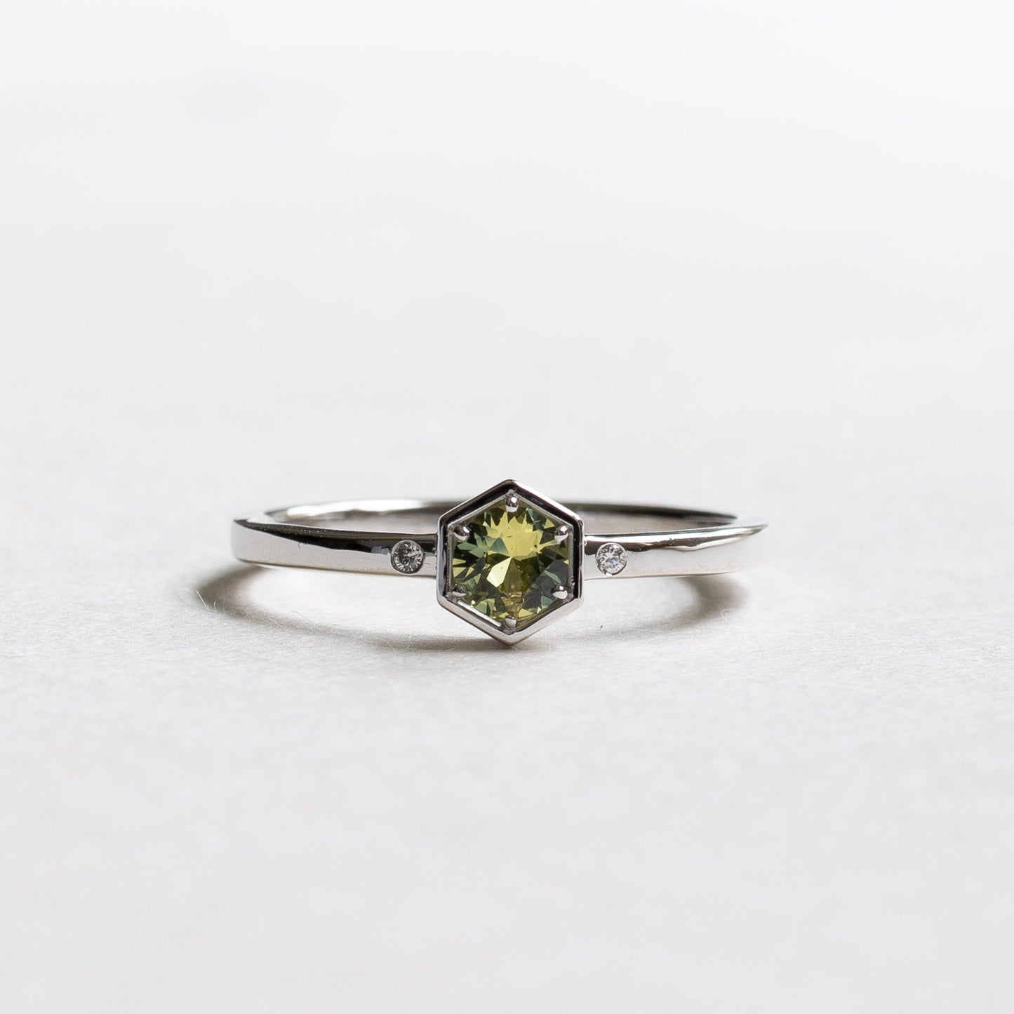 14K Two Tone Sapphire Hexagon Ring