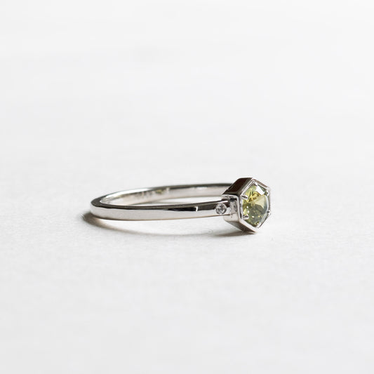 14K Two Tone Sapphire Hexagon Ring