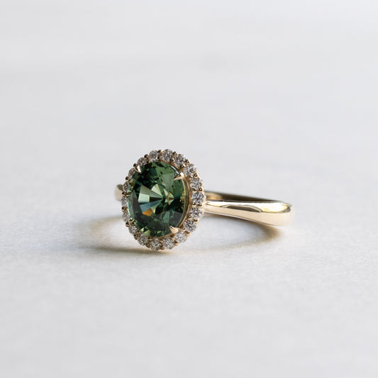 14K 2 CT Green Sapphire Halo Ring