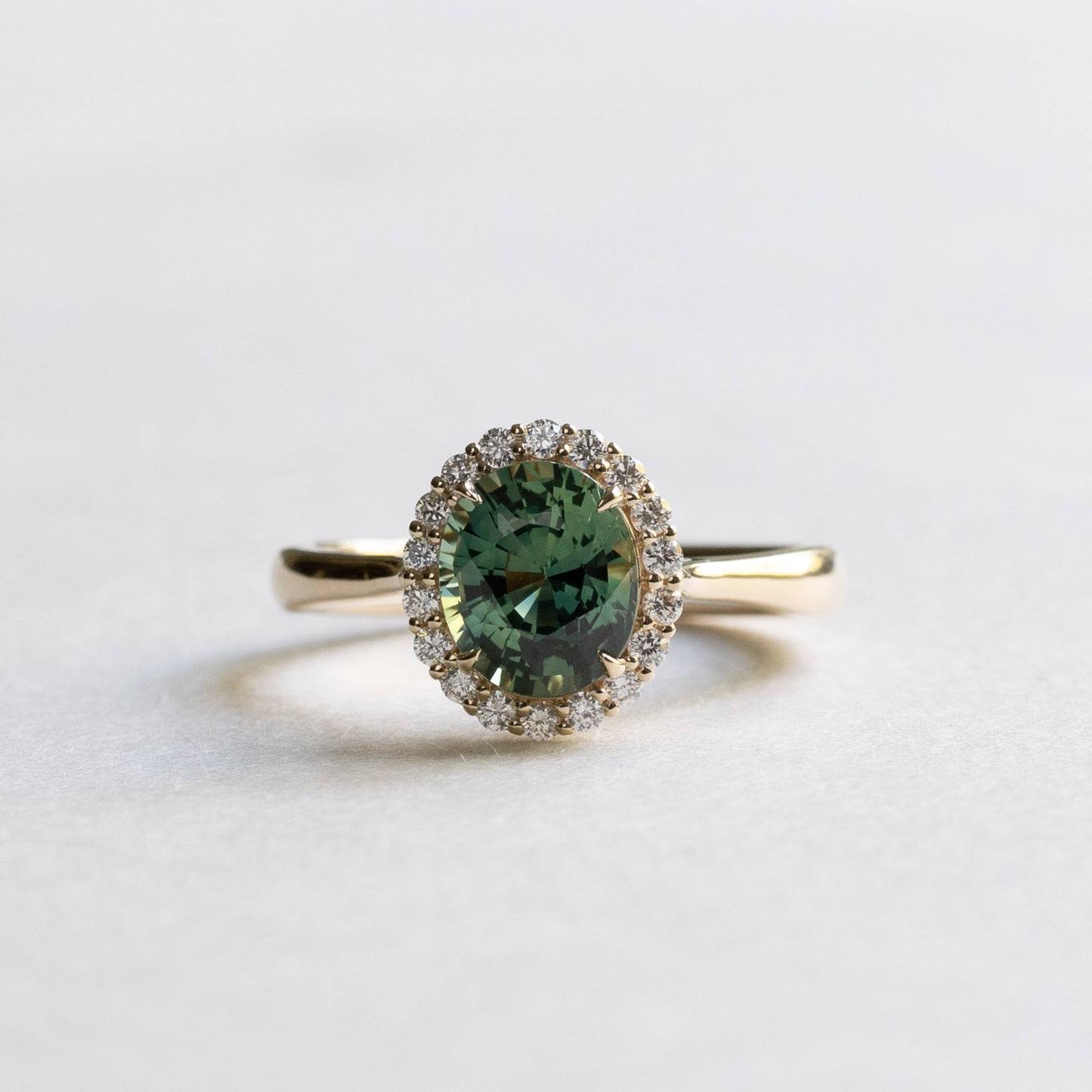 14K 2 CT Green Sapphire Halo Ring