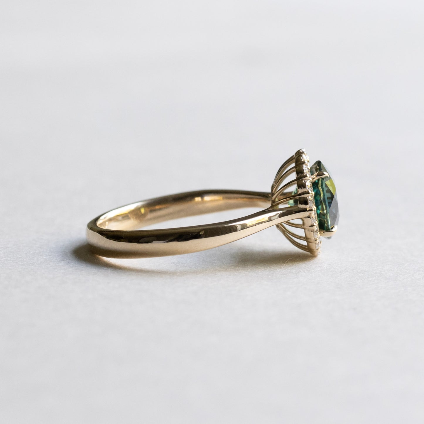 14K 2 CT Green Sapphire Halo Ring