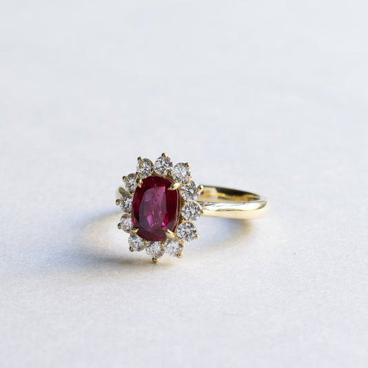 18K 2CT Ruby Diamond Cluster Ring