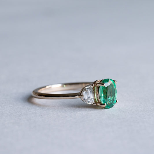 18K Emerald Diamond Trio Ring