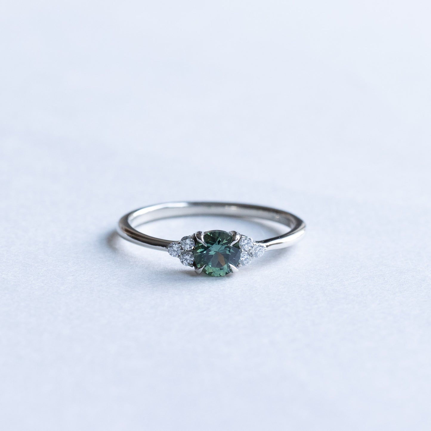 14K Teal Sapphire Diamond Ring