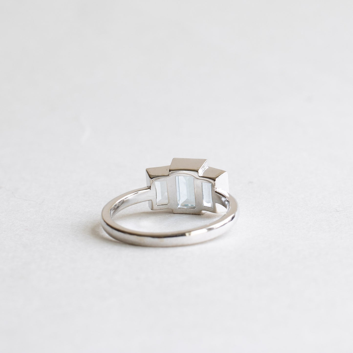 14K White Gold Aquamarine Baguette Trilogy Ring