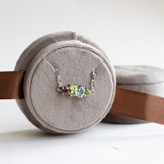 14K White Gold Staggered Gemstone Necklace