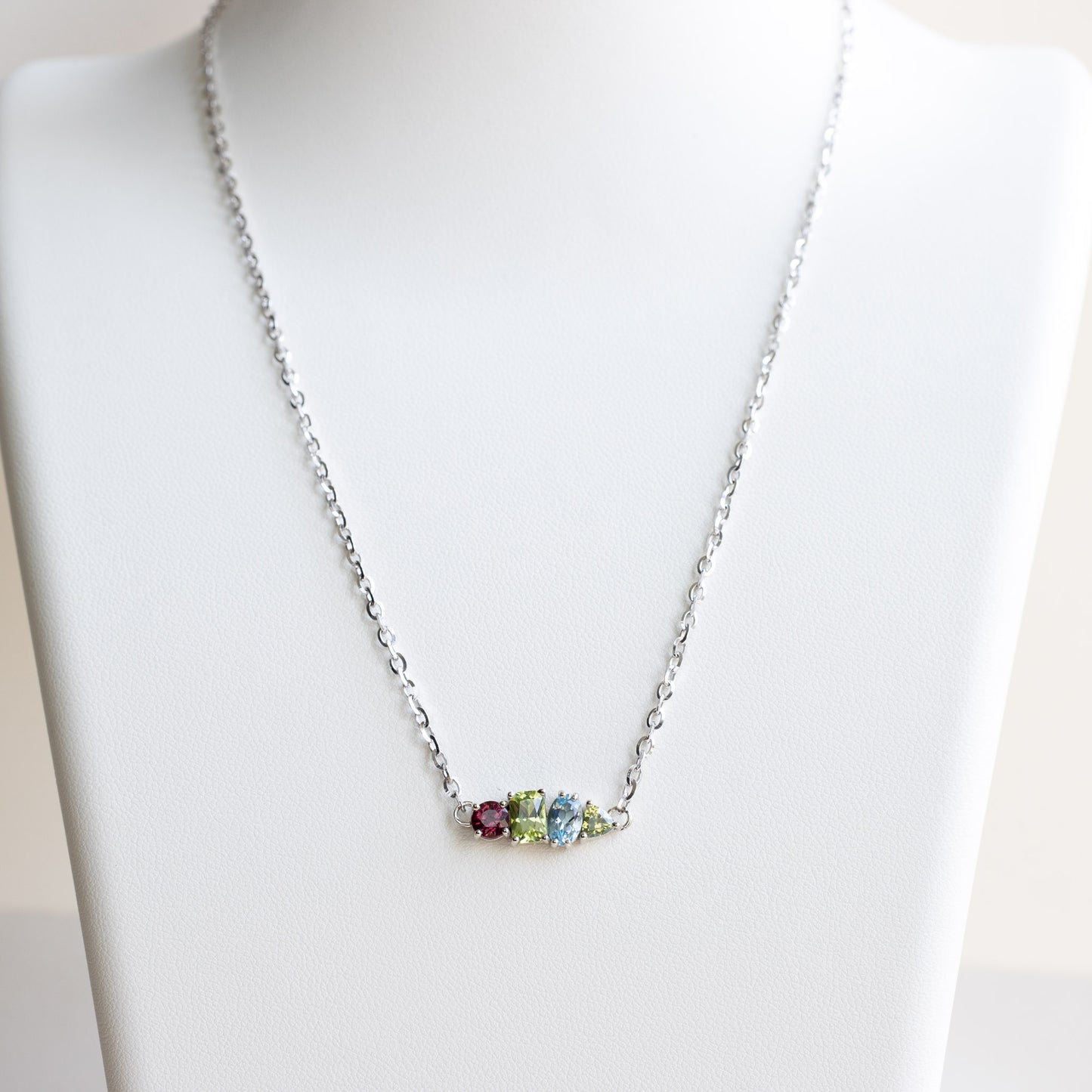 14K White Gold Staggered Gemstone Necklace