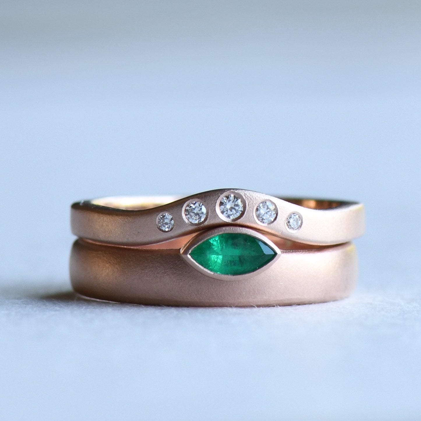 14K Emerald Diamond Ring Set