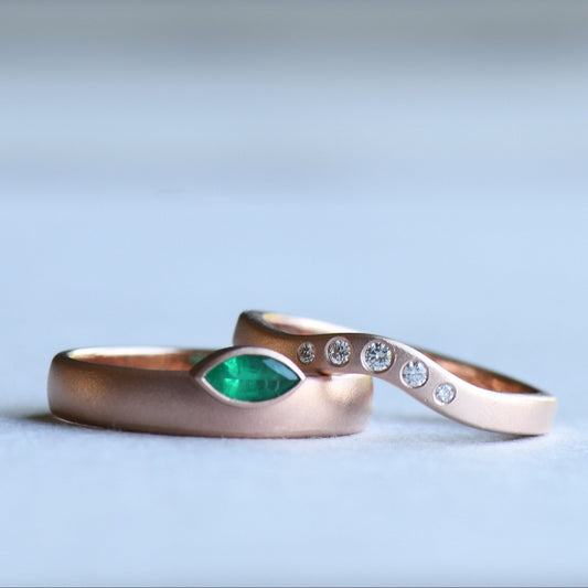 14K Emerald Diamond Ring Set